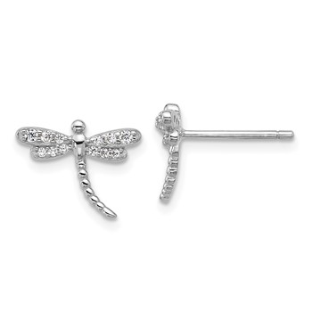 Cheryl M Sterling Silver Rhodium-plated Polished and Beaded CZ Dragonfly Post Earrings