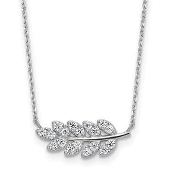 Cheryl M Sterling Silver Rhodium-plated Polished CZ Leaf Necklace