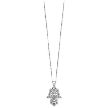 Cheryl M Sterling Silver Rhodium-plated Polished CZ Hamsa Necklace — alternate view