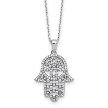 Cheryl M Sterling Silver Rhodium-plated Polished CZ Hamsa Necklace