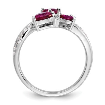 Cheryl M Sterling Silver Rhodium-plated Polished Lab Created Ruby and CZ Hearts Ring — alternate view