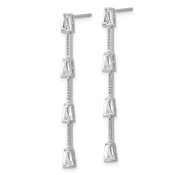 Cheryl M Sterling Silver Rhodium-plated Polished and Beaded CZ Post Dangle Earrings — alternate view