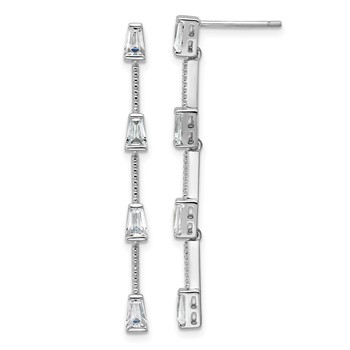 Cheryl M Sterling Silver Rhodium-plated Polished and Beaded CZ Post Dangle Earrings