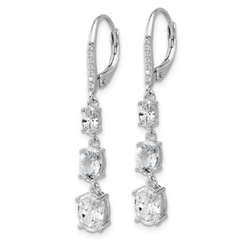 Cheryl M Sterling Silver Rhodium-plated Polished Triple Oval CZ Leverback Dangle Earrings — alternate view