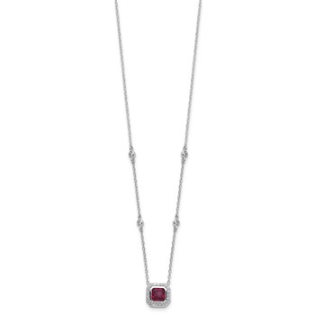 Cheryl M Sterling Silver Rhodium-plated Polished Fancy Lab Created Ruby and CZ Station Necklace — alternate view