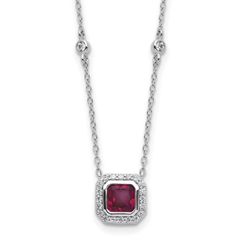 Cheryl M Sterling Silver Rhodium-plated Polished Fancy Lab Created Ruby and CZ Station Necklace