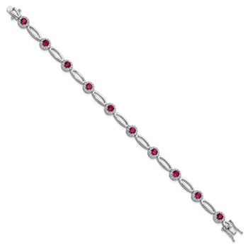 Cheryl M Sterling Silver Rhodium-plated Polished Fancy Lab Created Ruby and CZ Halo Bracelet — alternate view