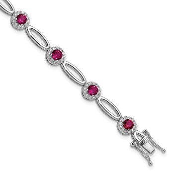 Cheryl M Sterling Silver Rhodium-plated Polished Fancy Lab Created Ruby and CZ Halo Bracelet