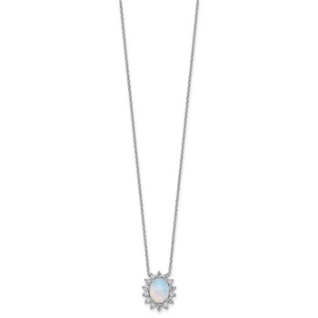 Cheryl M Sterling Silver Rhodium-plated Polished Created Opal and CZ Oval Halo Necklace — alternate view