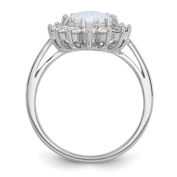Cheryl M Sterling Silver Rhodium-plated Polished Created Opal and CZ Oval Halo Ring — alternate view