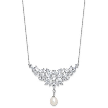 Cheryl M Sterling Silver Rhodium-plated Polished Fancy Freshwater Cultured Pearl and CZ Necklace — alternate view