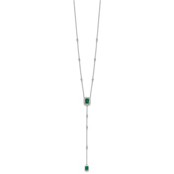 Cheryl M Sterling Silver Rhodium-plated Polished Fancy Green Glass and CZ Lariat Necklace — alternate view