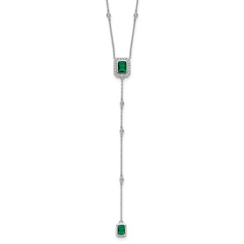 Cheryl M Sterling Silver Rhodium-plated Polished Fancy Green Glass and CZ Lariat Necklace