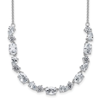 Cheryl M Sterling Silver Rhodium-plated Polished Fancy CZ Necklace