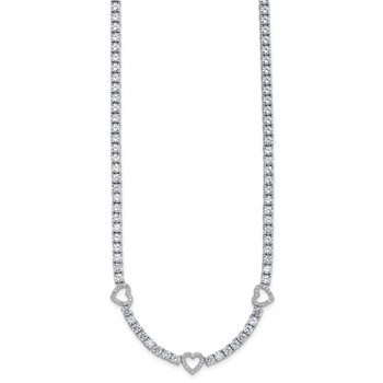 Cheryl M Sterling Silver Rhodium-plated Polished CZ Hearts Necklace — alternate view