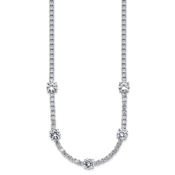 Cheryl M Sterling Silver Rhodium-plated Polished CZ Station with Safety Clasp Necklace — alternate view