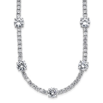 Cheryl M Sterling Silver Rhodium-plated Polished CZ Station with Safety Clasp Necklace
