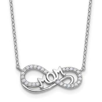 Cheryl M Sterling Silver Rhodium-plated Polished CZ Mom Infinity Necklace