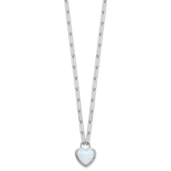 Cheryl M Sterling Silver Rhodium-plated Polished Created Opal Heart Paperclip Link Necklace — alternate view