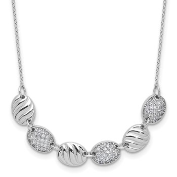 Cheryl M Sterling Silver Rhodium-plated Polished and Grooved CZ Ovals Necklace