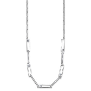 Cheryl M Sterling Silver Rhodium-plated Polished Fancy CZ Rectangular and Paperclip Link Necklace — alternate view
