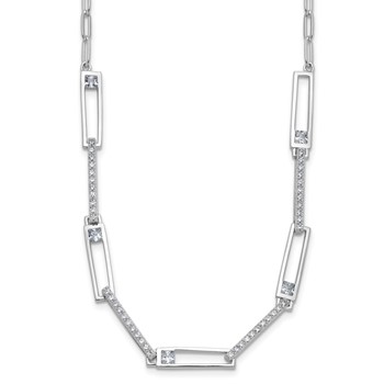 Cheryl M Sterling Silver Rhodium-plated Polished Fancy CZ Rectangular and Paperclip Link Necklace