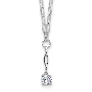 Cheryl M Sterling Silver Rhodium-plated Polished CZ Paperclip Link Lariat Necklace