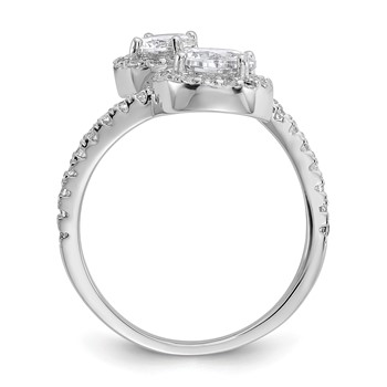 Cheryl M Sterling Silver Rhodium-plated Polished Round CZ Halo Bypass Ring — alternate view