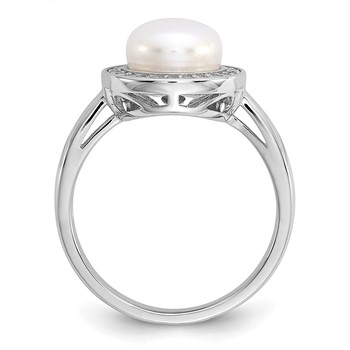 Cheryl M Sterling Silver Rhodium-plated Polished Freshwater Cultured Pearl and CZ Halo Ring — alternate view