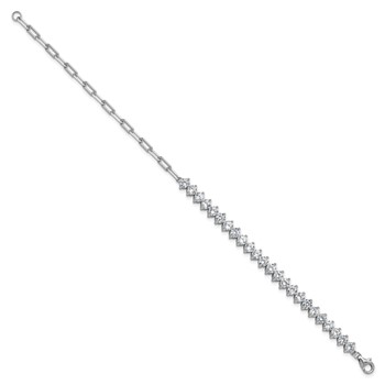 Cheryl M Sterling Silver Rhodium-plated Polished Fancy CZ and Paperclip Link Bracelet — alternate view