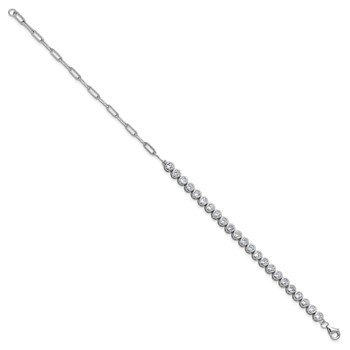 Cheryl M Sterling Silver Rhodium-plated Polished Bezel Set CZ and Paperclip Link Bracelet — alternate view