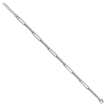 Cheryl M Sterling Silver Rhodium-plated Polished CZ Rectangular Link with 1 Inch Extension Bracelet — alternate view