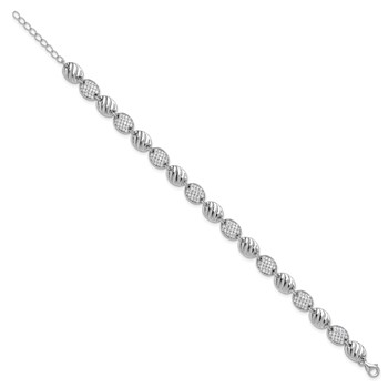 Cheryl M Sterling Silver Rhodium-plated Polished and Grooved CZ Ovals with 1 Inch Extension Bracelet — alternate view