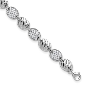 Cheryl M Sterling Silver Rhodium-plated Polished and Grooved CZ Ovals with 1 Inch Extension Bracelet