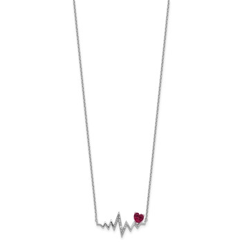 Cheryl M Sterling Silver Rhodium-plated Polished Lab Created Ruby and CZ Heartbeat Necklace — alternate view