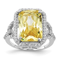 Image of Cheryl M Sterling Silver Rhodium-plated Polished Fancy Yellow and White CZ Ring