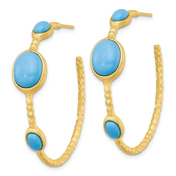 Cheryl M Sterling Silver Gold-plated Brushed and Hammered Lab Created Turquoise Post C-Hoop Earrings — alternate view