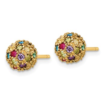 Cheryl M Sterling Silver Gold-plated Polished Multicolor CZ Ball Post Earrings — alternate view