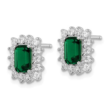 Cheryl M Sterling Silver Rhodium-plated Polished Fancy Green and White CZ Post Earrings — alternate view