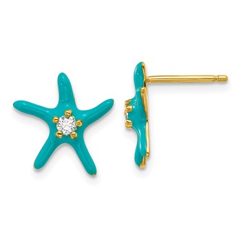 Cheryl M Sterling Silver Gold-plated Polished Blue Enamel and CZ Starfish Post Earrings