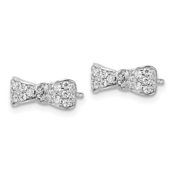 Cheryl M Sterling Silver Rhodium-plated Polished CZ Bow Post Earrings — alternate view