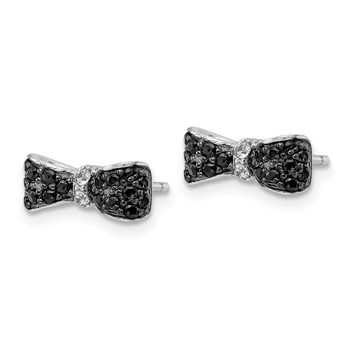 Cheryl M Sterling Silver Rhodium-plated with Black Rhodium Polished Black Spinel and White CZ Bow Post Earrings — alternate view