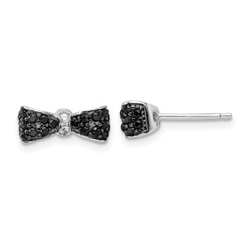 Cheryl M Sterling Silver Rhodium-plated with Black Rhodium Polished Black Spinel and White CZ Bow Post Earrings