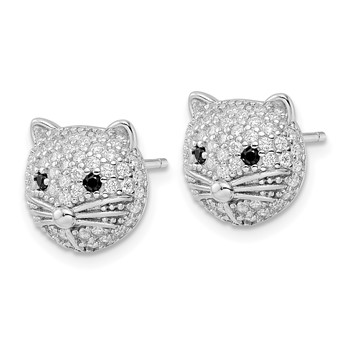 Cheryl M Sterling Silver Rhodium-plated Polished Black and White CZ Cat Post Earrings — alternate view