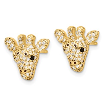 Cheryl M Sterling Silver Gold-plated Polished Black and White CZ and Black Enamel Giraffe Post Earrings — alternate view