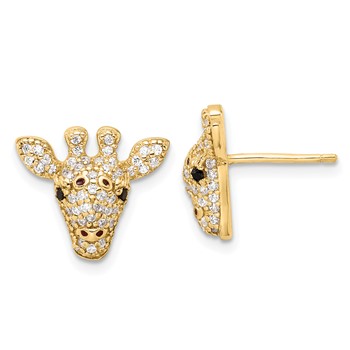 Cheryl M Sterling Silver Gold-plated Polished Black and White CZ and Black Enamel Giraffe Post Earrings