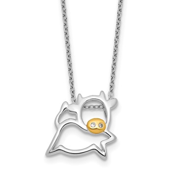 Cheryl M Sterling Silver Rhodium and Gold-plated Polished CZ Cow 16 Inch with 2 Inch Extension Necklace