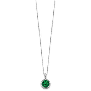 Cheryl M Sterling Silver Rhodium-plated Polished Green and White CZ Halo Circle 16 Inch with 2 Inch Extension Necklace — alternate view