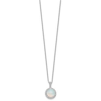 Cheryl M Sterling Silver Rhodium-plated Polished Lab Created Opal and CZ Halo Circle 16 Inch with 2 Inch Extension Necklace — alternate view