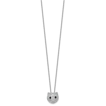 Cheryl M Sterling Silver Rhodium-plated Polished Black and White CZ Cat 16 Inch with 2 Inch Extension Necklace — alternate view